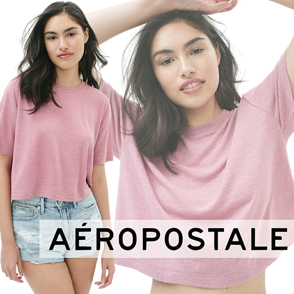 Aeropostale | Pink Linen-Blend Boxy Crew Tee | Small